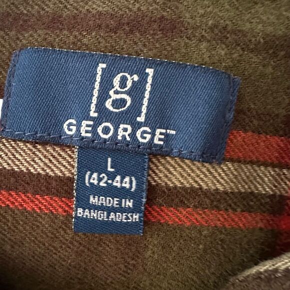 Long Sleeve Checkered Plaid Button Down Flannel Mens Large Green Red Lumberjack - Picture 5 of 16